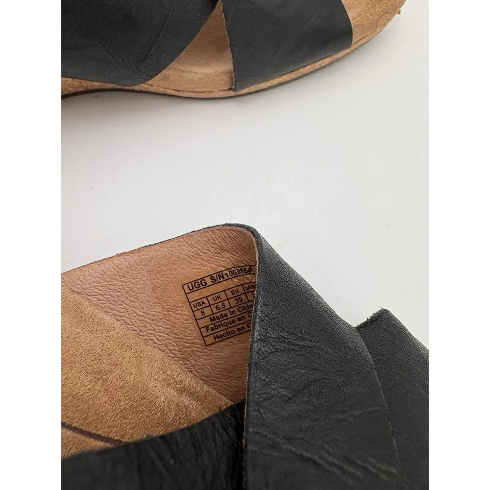UGG Lyra‎ Sandals Black Leather Cross Straps Wedge Open Round Toe Size 8